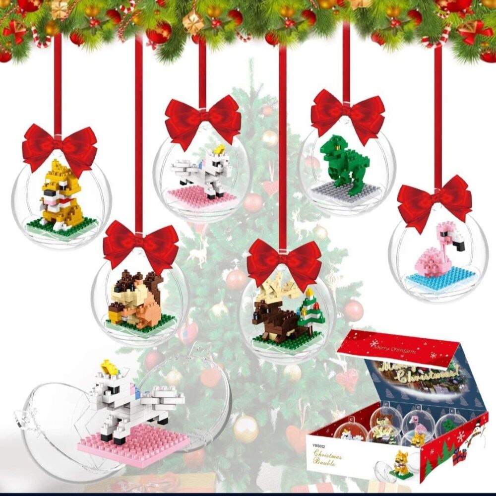 NEW 6 Pack Mini Building Blocks with Acrylic Ball for Christmas Tree Ornament
